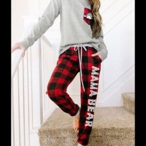 Brand New! Mama Bear Buffalo Black Red Plaid 2-pc Pajama Lounge Set Small